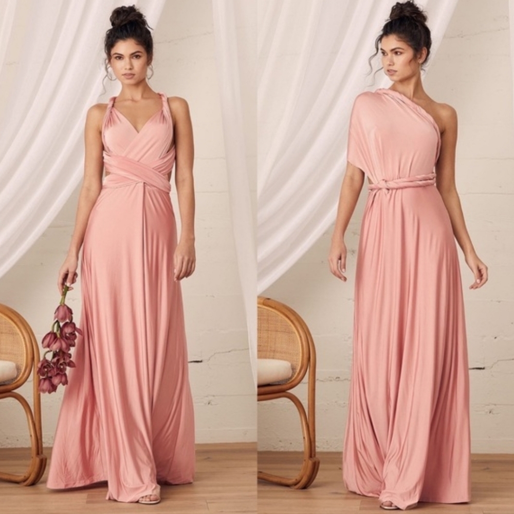 NWT Lulus Always Stunning Convertible Blush Pink Maxi Dress Gown